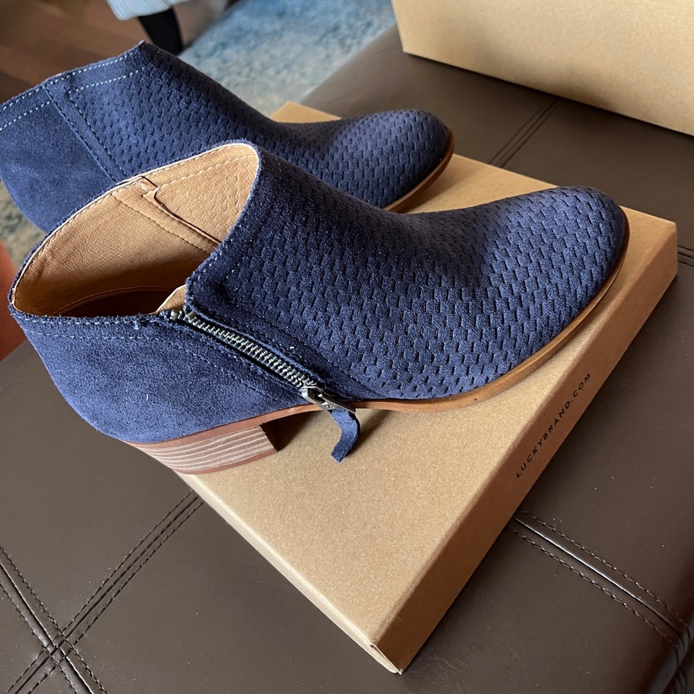 Lucky Brand blue suede booties.